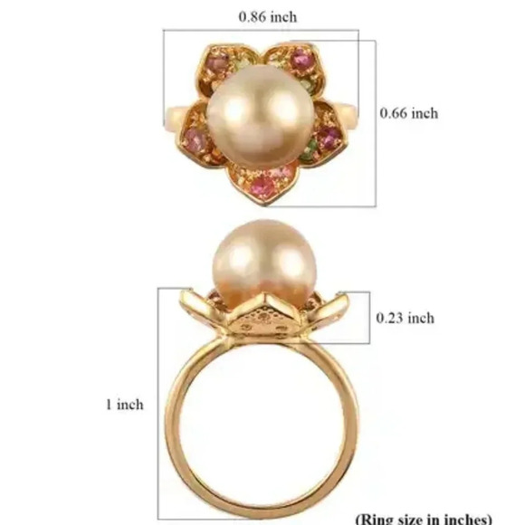 Golden South Sea Pearl & Multi-Tourmaline Flower Ring - Picture 5 of 5